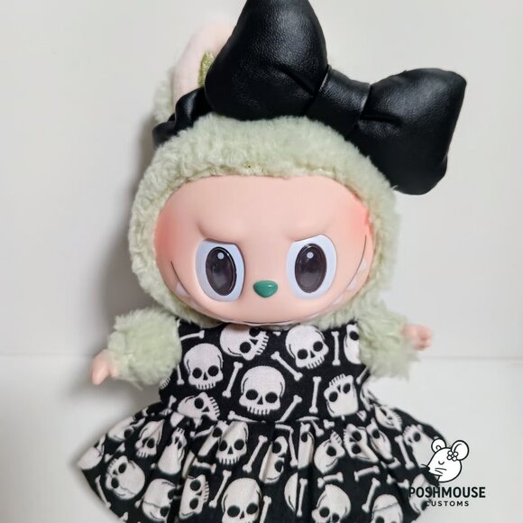 Labubu Halloween Skeleton Print Dress with Faux Leather Bow Outfit - Picture 6 of 7